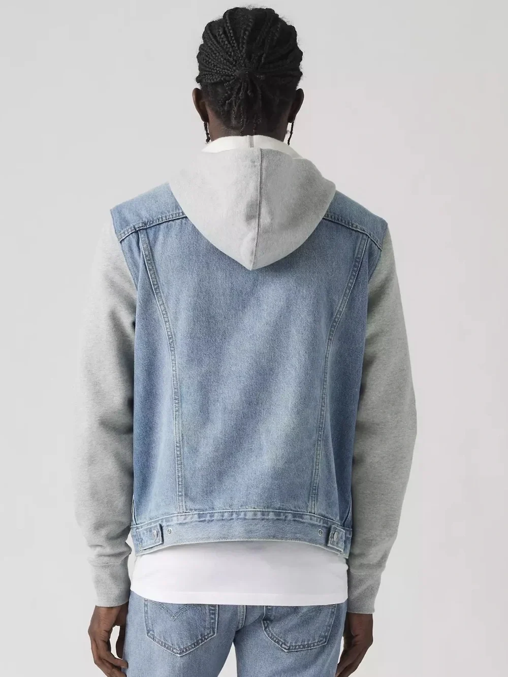 Men’s Levi's Hybrid Hoodie Trucker Denim Gray Sweat Jacket size Small - Picture 2 of 9